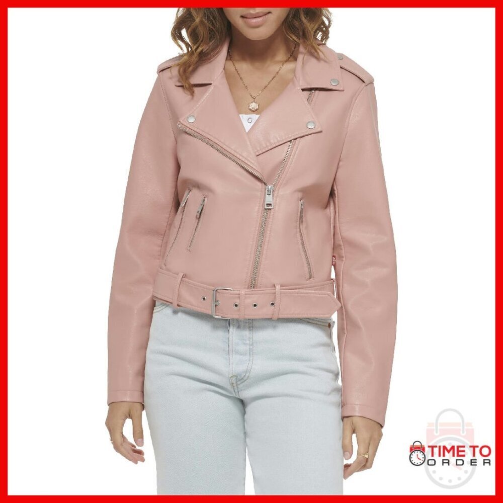 Faux Leather Moto Jacket with Belt, Asymmetrical Zipper, Regular & Plus Sizes